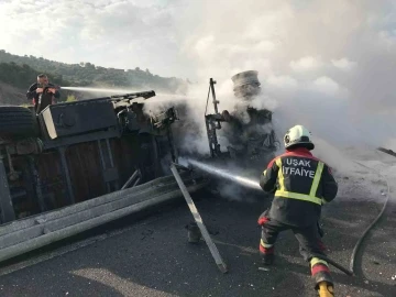 Uşak’ta yanan tırın sürücüsü viyadükten düşerek hayatını kaybetti
