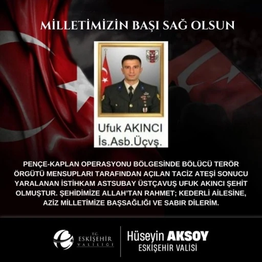 Vali Aksoy’dan Şehit Ufuk Akıncı için taziye mesajı
