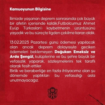 Yeni Malatyaspor: “Bu vefasızlığı asla unutmayacağız”
