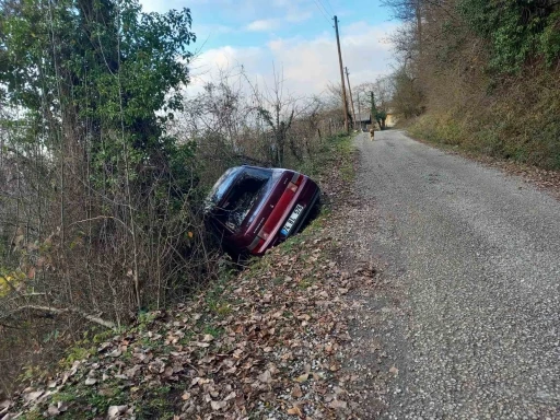 Yoldan çıkan araçtan yara almadan kurtuldu
