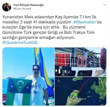 Yunanistan’dan Türkiye’ye yüzerek geçti
